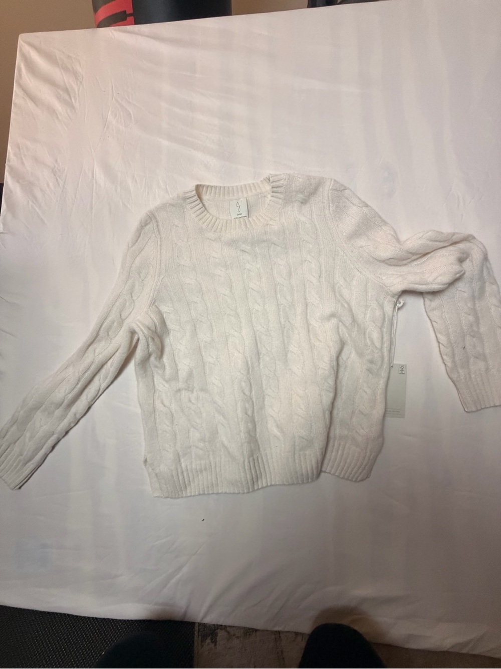 Joie White cashmere Cable-Knit Crewneck Sweater